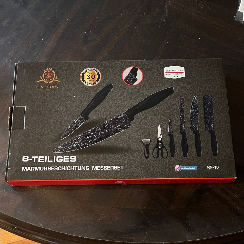 Penthouse 6-Piece Marble Coated Knife Set - Black Speckle